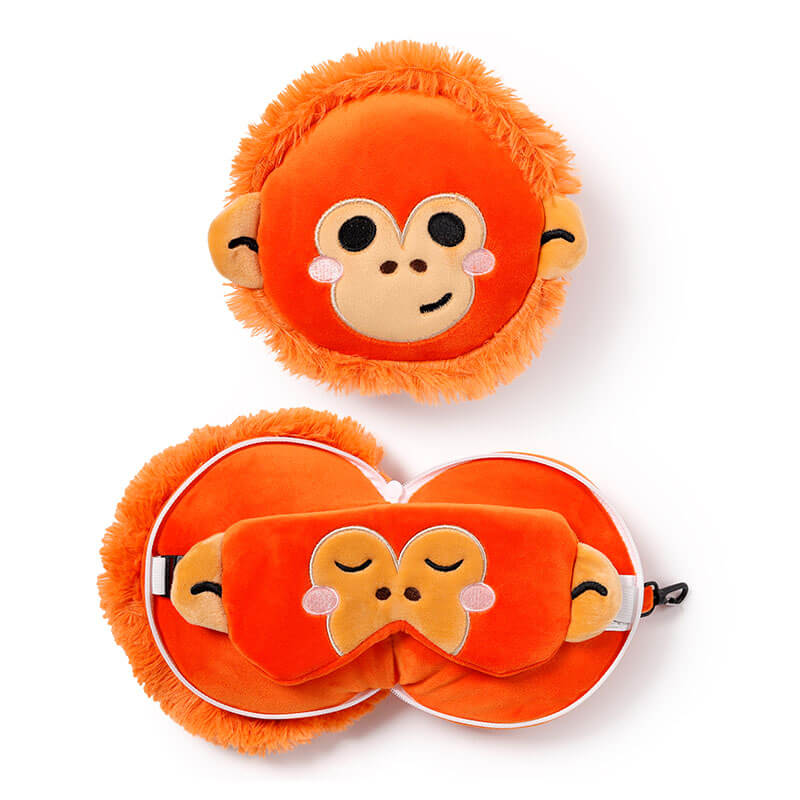 RELAXEAZZZ 2 IN 1 TRAVEL PILLOW & SLEEPING MASK ADORAMALS ORANGUTAN