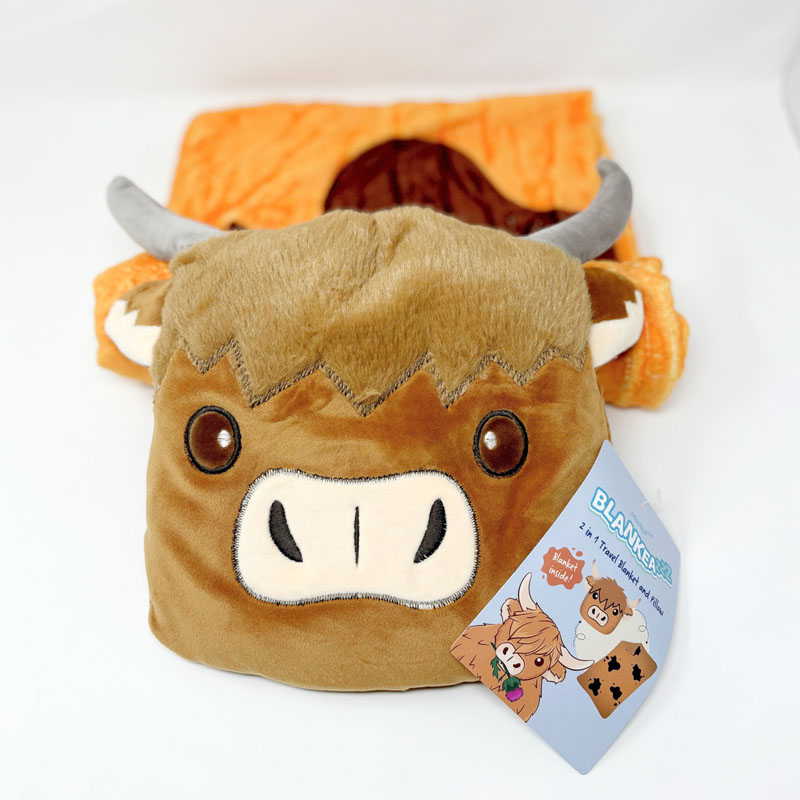 BLANKEAZZZ 2 IN 1 PLUSH & BLANKET HIGHLAND COW