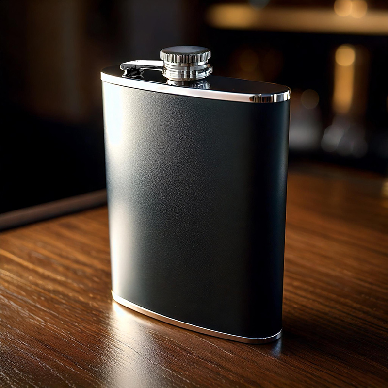 HIPFLASK BLACK LEATHER 8oz
