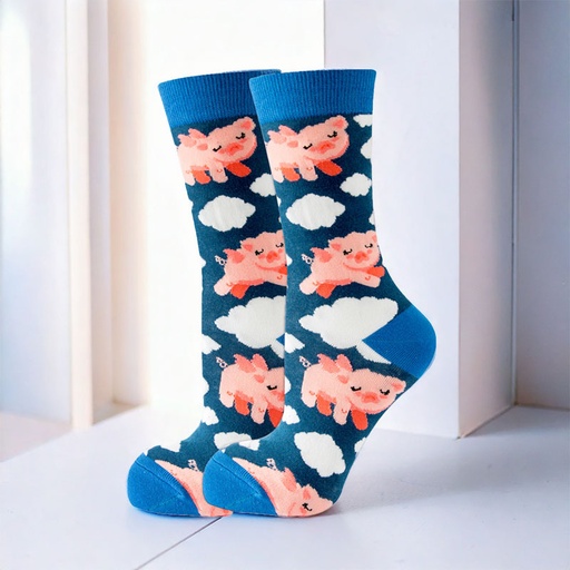 [00030198] COZY NOXXIEZ SOXXIEZ FLYING PIGS BLUE 38-45 6pcs